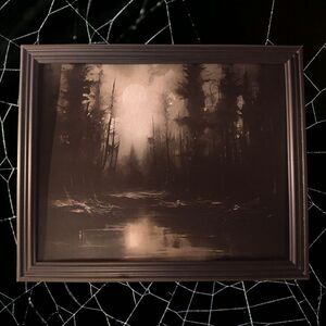 NEW Spooky Forest Night Plastic Framed Halloween Decor Print 8x10